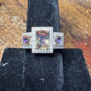 Multicolor Mystic Topaz Halo bomb party ring size 9